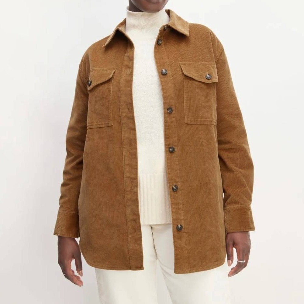 Everlane Corduroy Long Shirt Jacket Long‎ Sleeve Button Front Relaxed Brown S